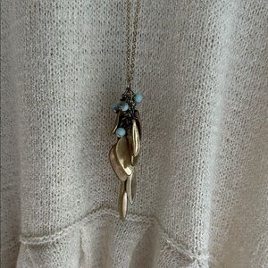 Gold and Blue Leaf Pendant Necklace